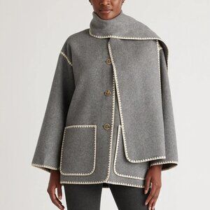 Quince Double-Faced Merino Wool Scarf Warm Winter Coat Heather Gray L